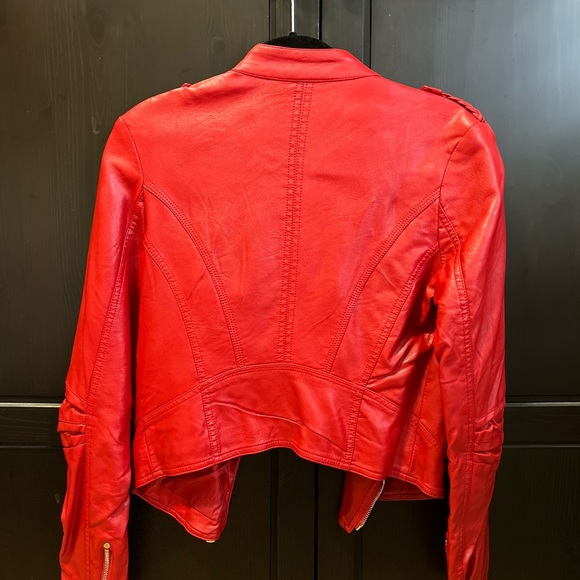 womens red faux leather biker jacket toxik fashion size medium - Picture 2 of 16